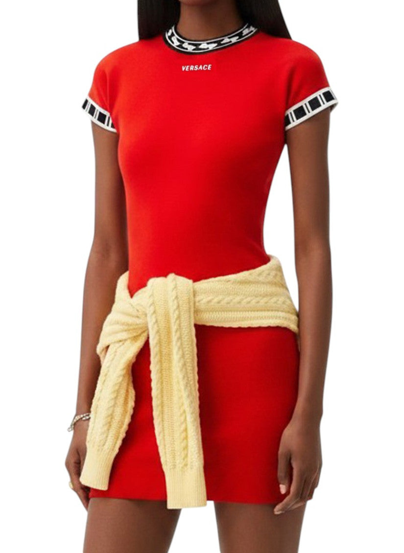 Red Embroidered Crew Neck Mini Dress 3