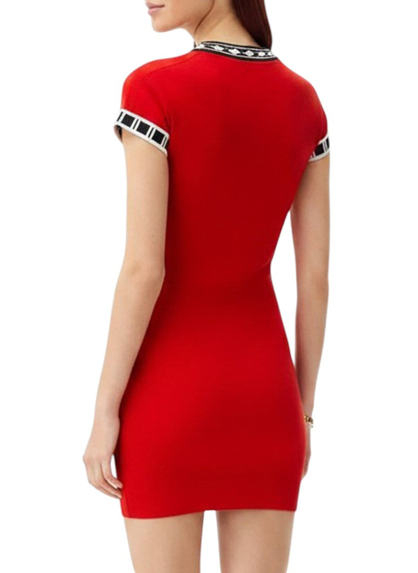 Red Embroidered Crew Neck Mini Dress 4