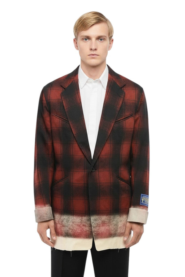 Red Check Notched Lapel Blazer 1