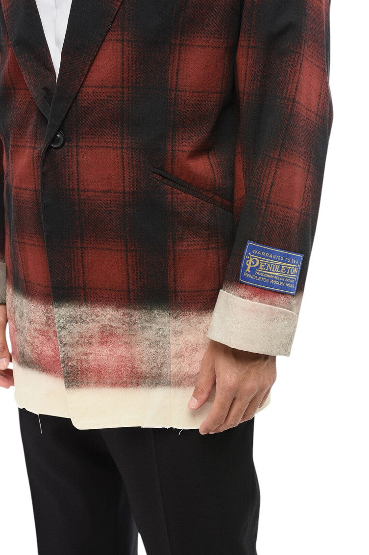 Red Check Notched Lapel Blazer 3