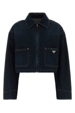Navy Blue Logo Shirt Collar Jacket 1