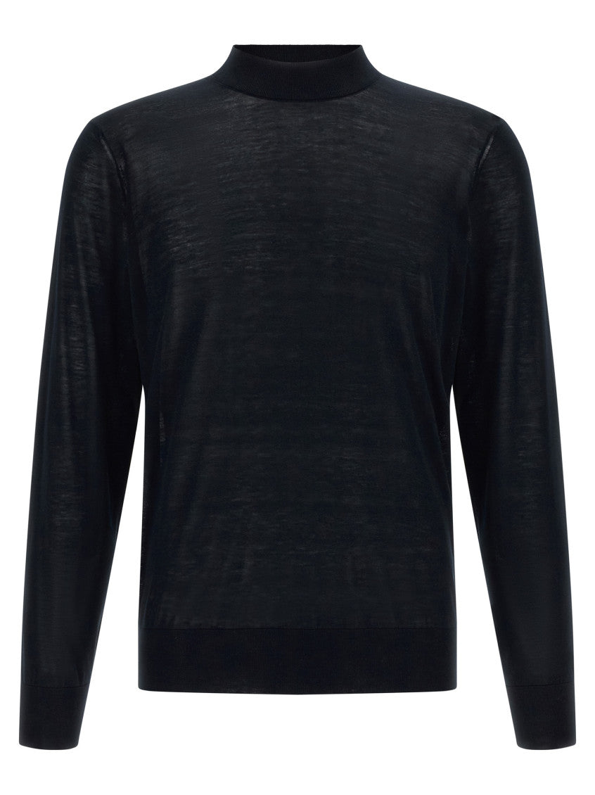 Blue Solid Mock Collar Sweater 1