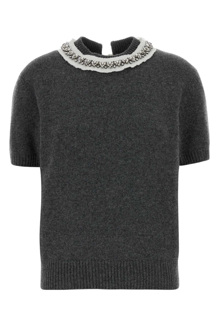 Grey Embellished Crew Neck Sweater 1