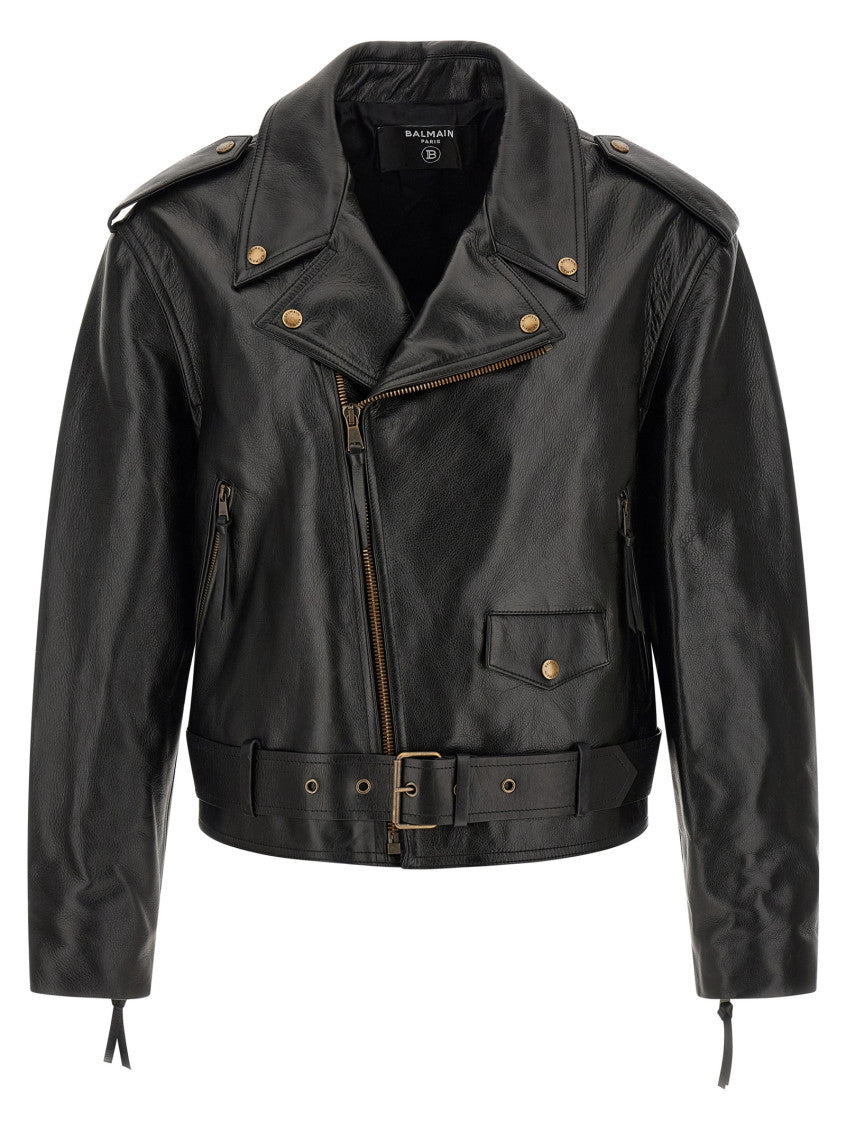 Black Leather Notched Lapel Jacket 1