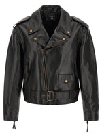Black Leather Notched Lapel Jacket 1
