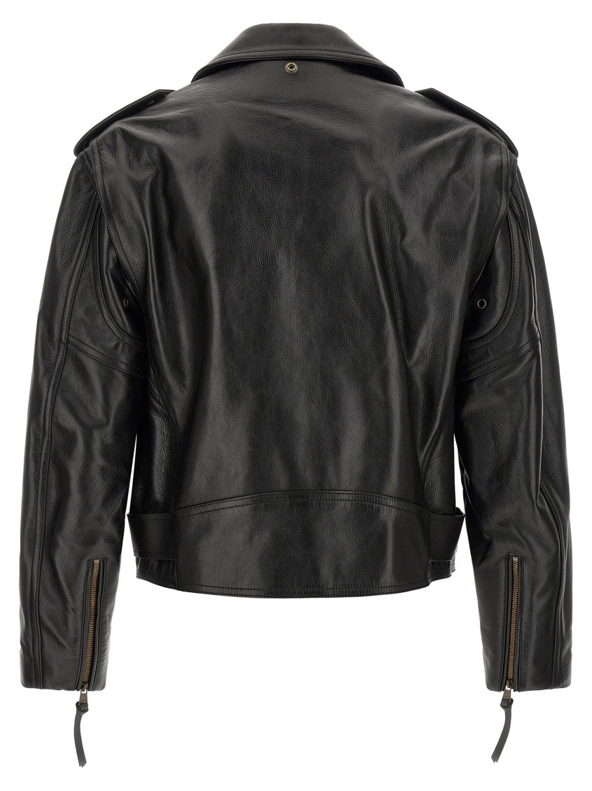 Black Leather Notched Lapel Jacket 2