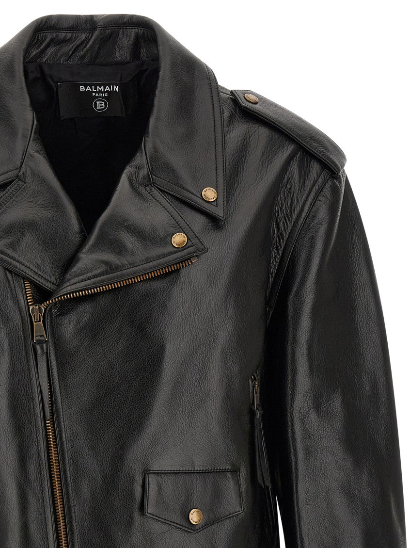 Black Leather Notched Lapel Jacket 3
