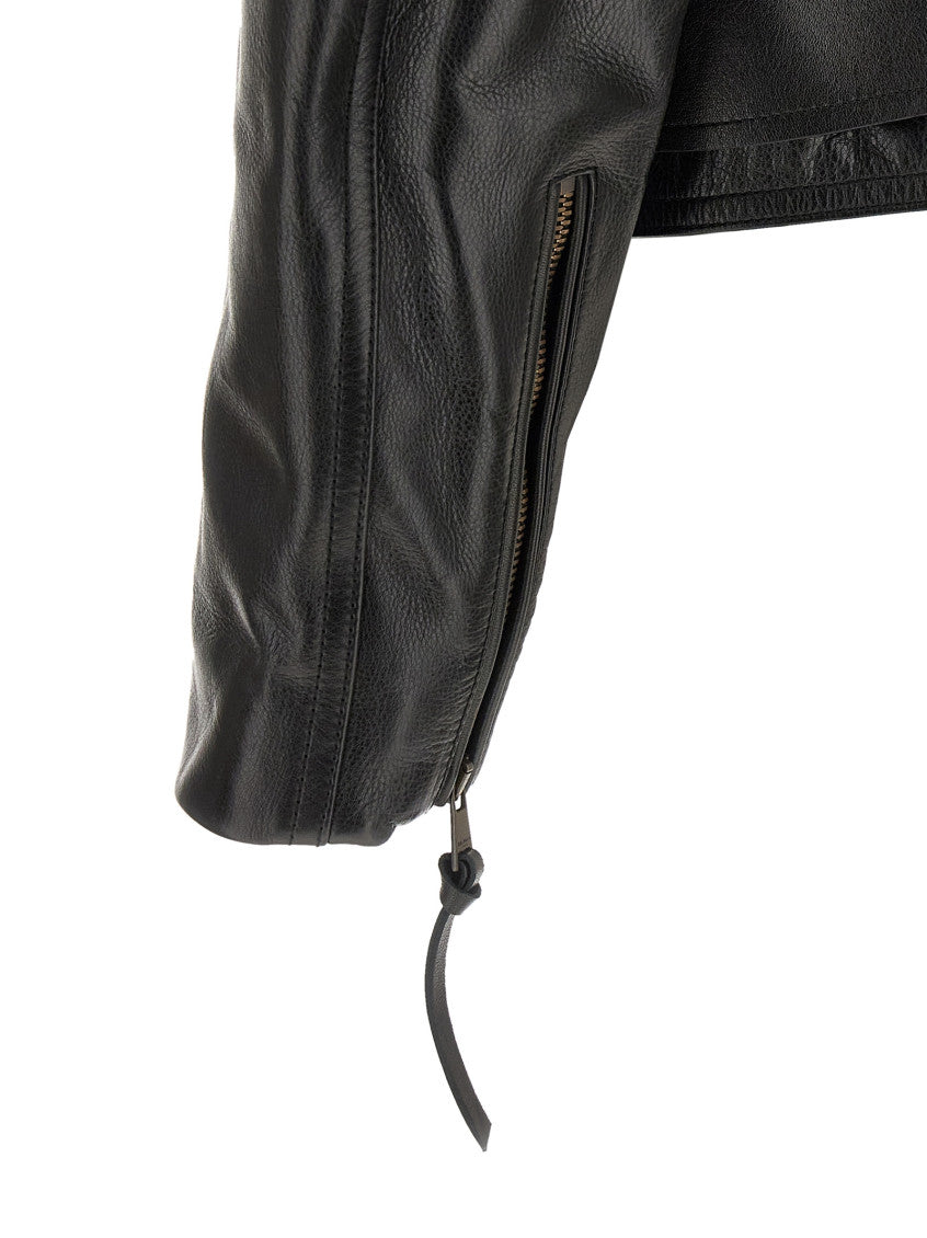 Black Leather Notched Lapel Jacket 4