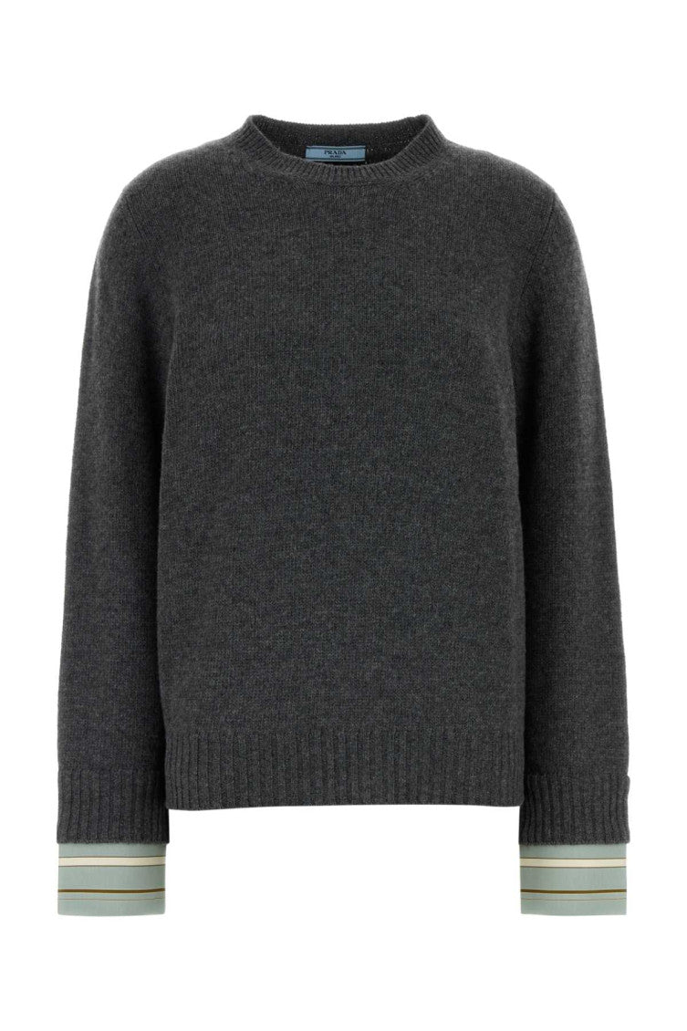 Grey Solid Crew Neck Sweater 1