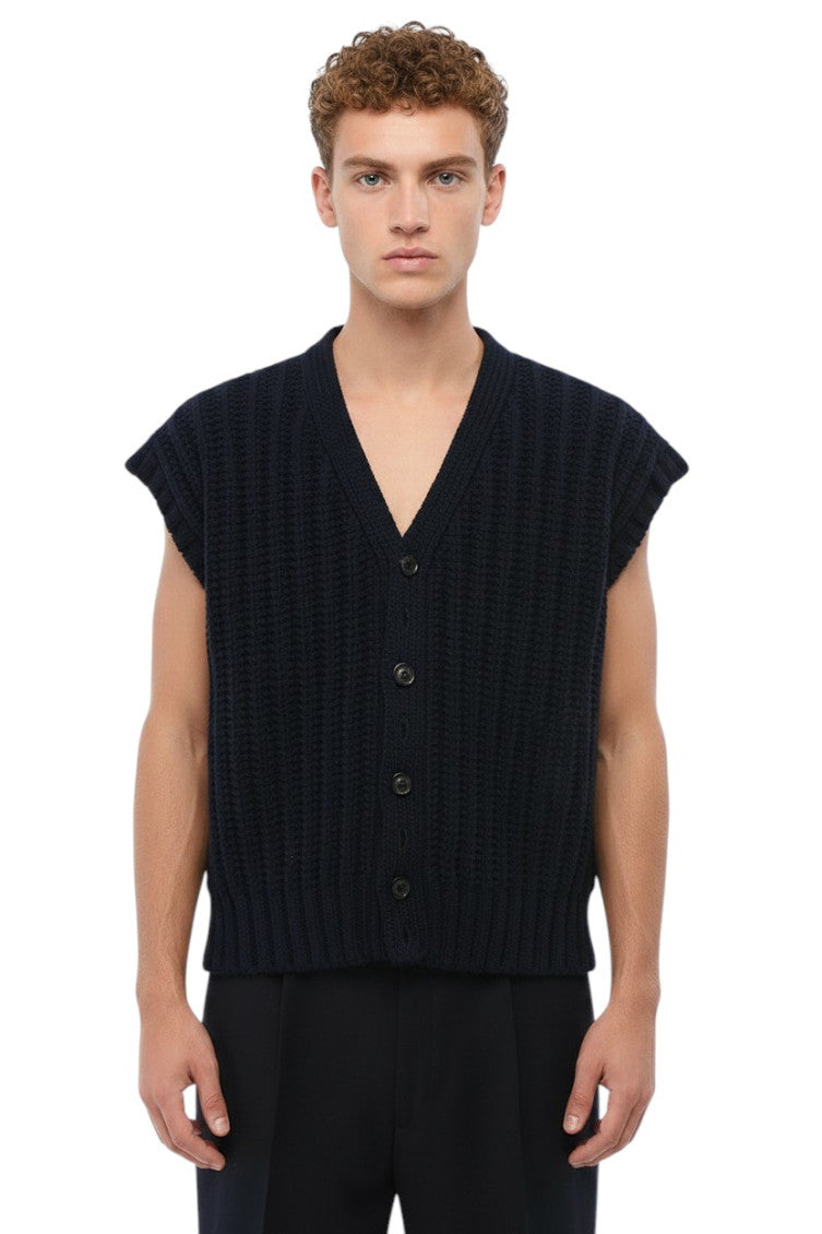 Dark Navy Sleeveless Cardigan 1