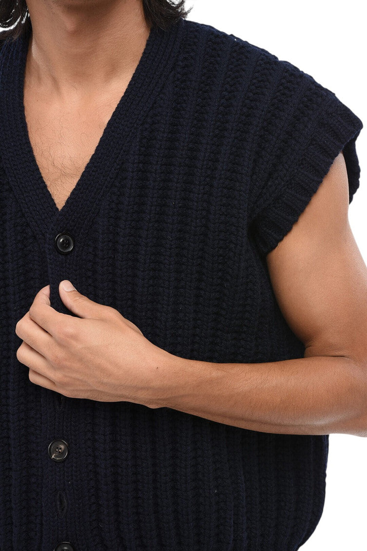 Dark Navy Sleeveless Cardigan 3