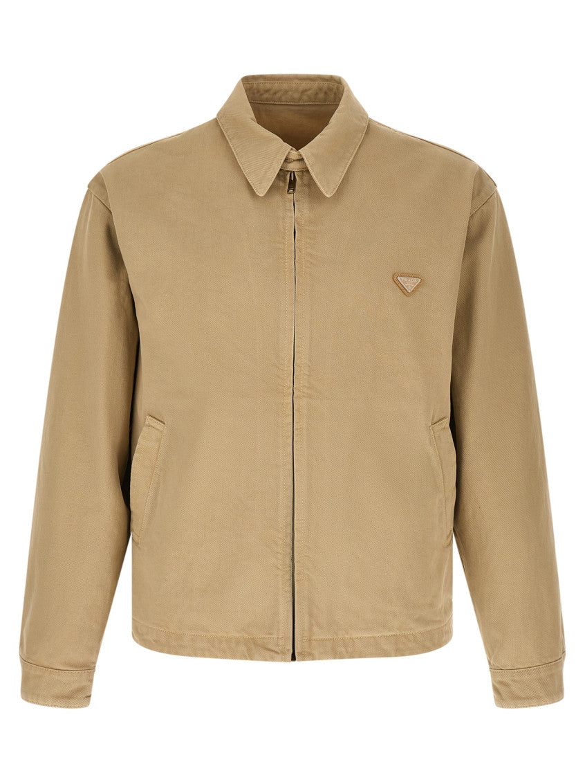 Beige Solid Shirt Collar Jacket 1