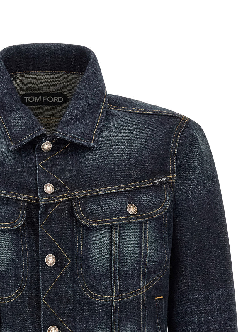 Blue Solid Shirt Collar Jacket 3