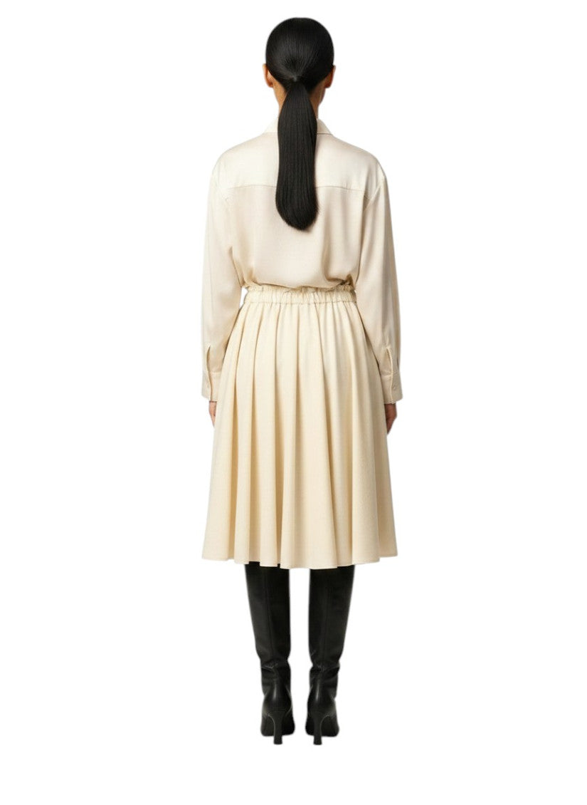 Beige Pleated Midi Skirt 3