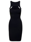 Black Mini Sleeveless Ribbed Dress With Cut-Out Detail 1