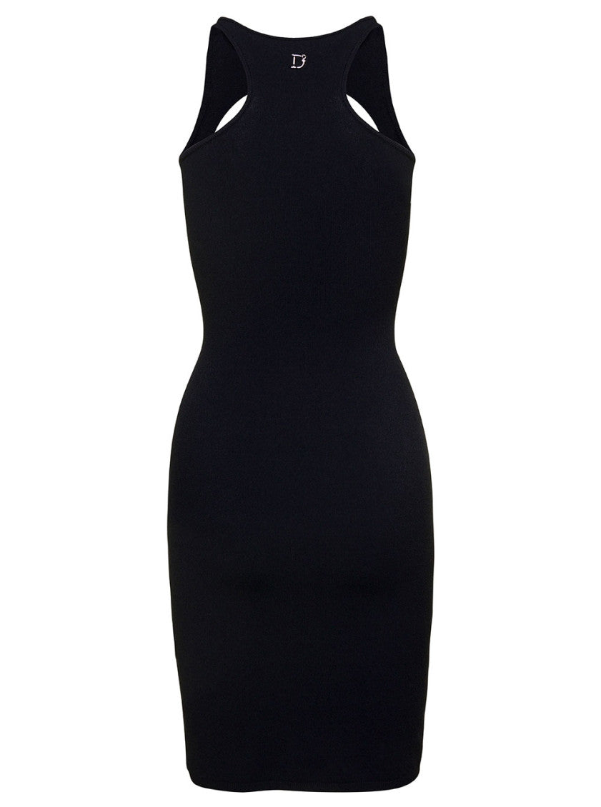 Black Mini Sleeveless Ribbed Dress With Cut-Out Detail 2