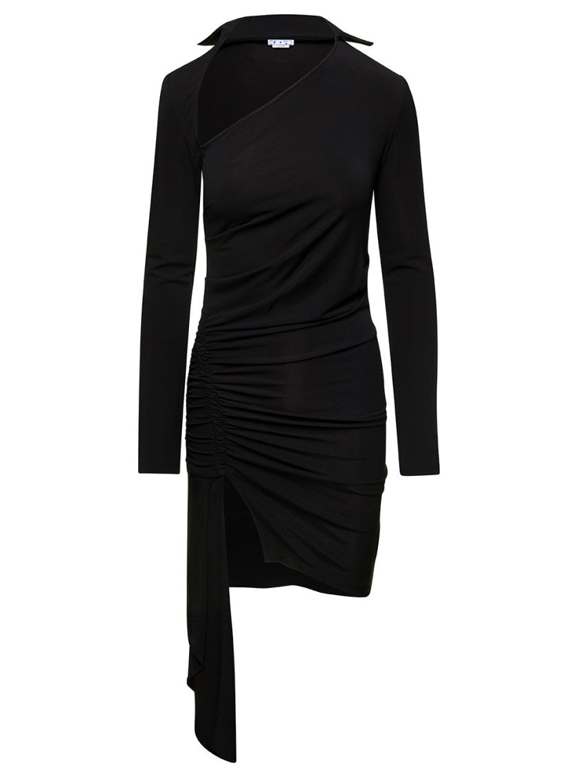 Black Mini Asymmetric Dress With Cut-Out And Ruffle Detail 1