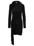 Black Mini Asymmetric Dress With Cut-Out And Ruffle Detail 1