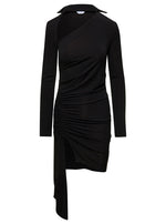 Black Mini Asymmetric Dress With Cut-Out And Ruffle Detail 1