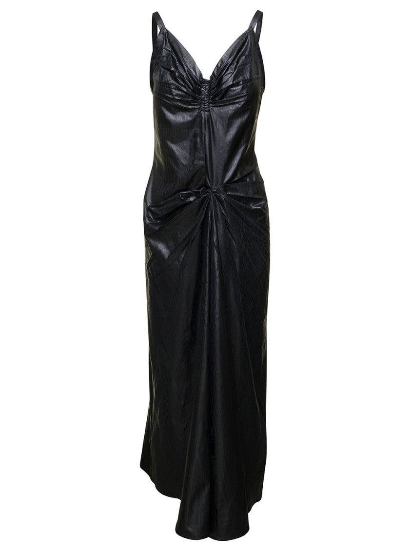 Black Poly Ruched Midi Dress 1