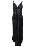 Black Poly Ruched Midi Dress 1