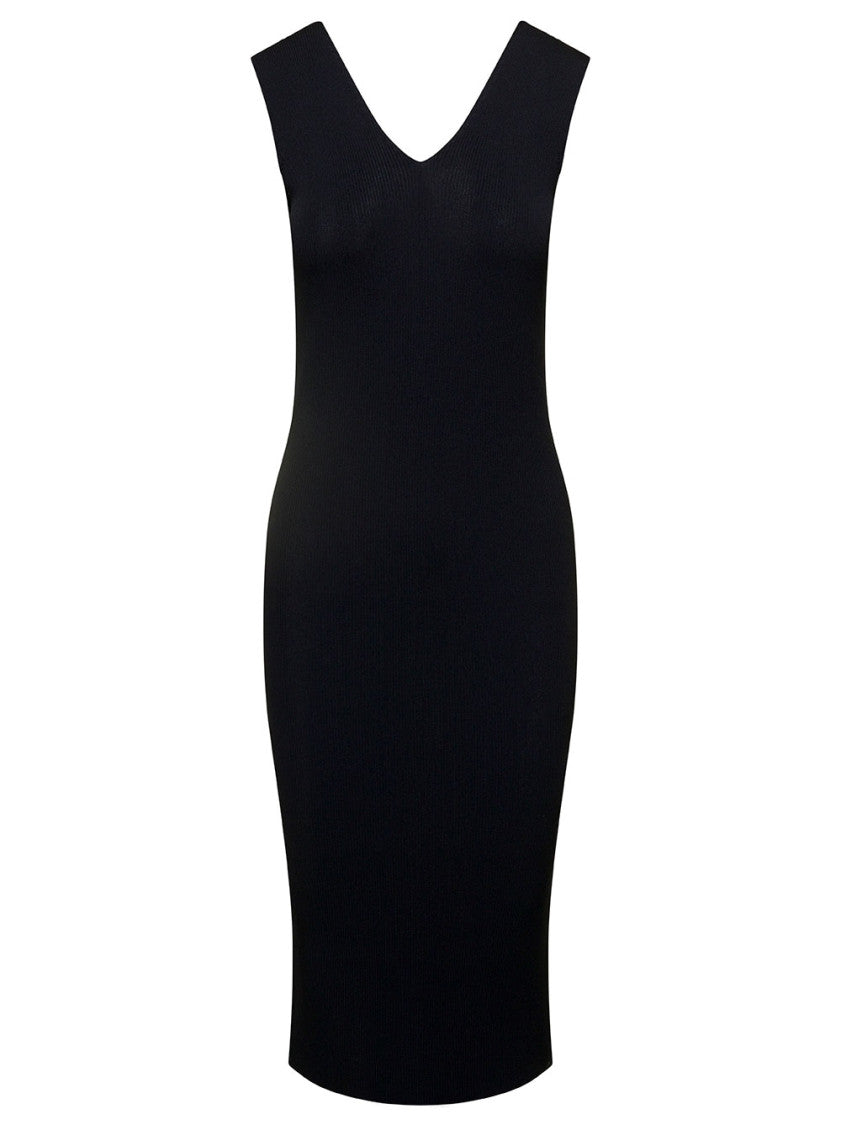 Black Mini Sleeveless Knit Dress With Logo Pstch In Viscose Blend Woman 1