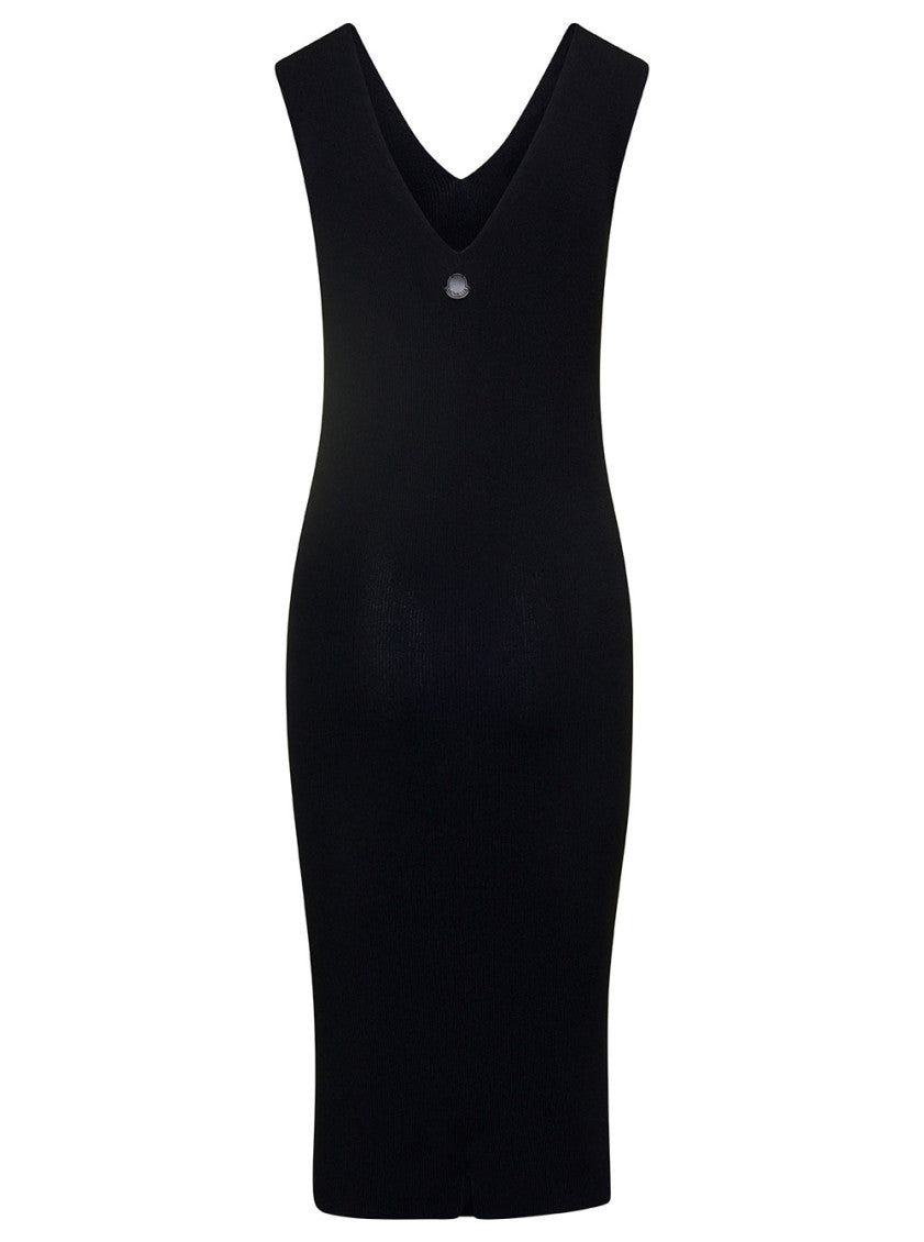 Black Mini Sleeveless Knit Dress With Logo Pstch In Viscose Blend Woman 2