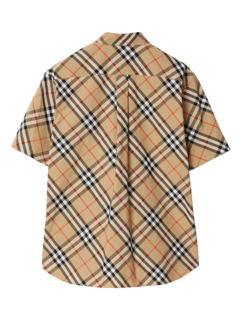 Beige Short Sleeves Check Shirt 2