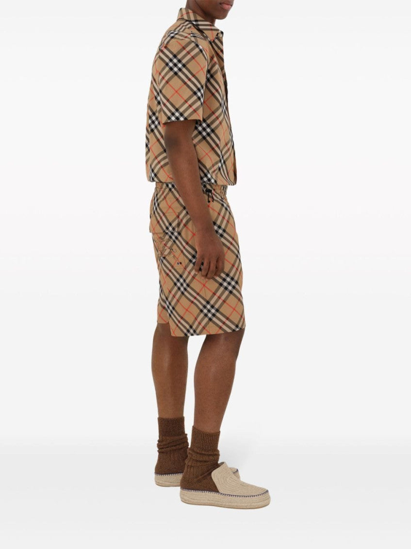Beige Short Sleeves Check Shirt 5