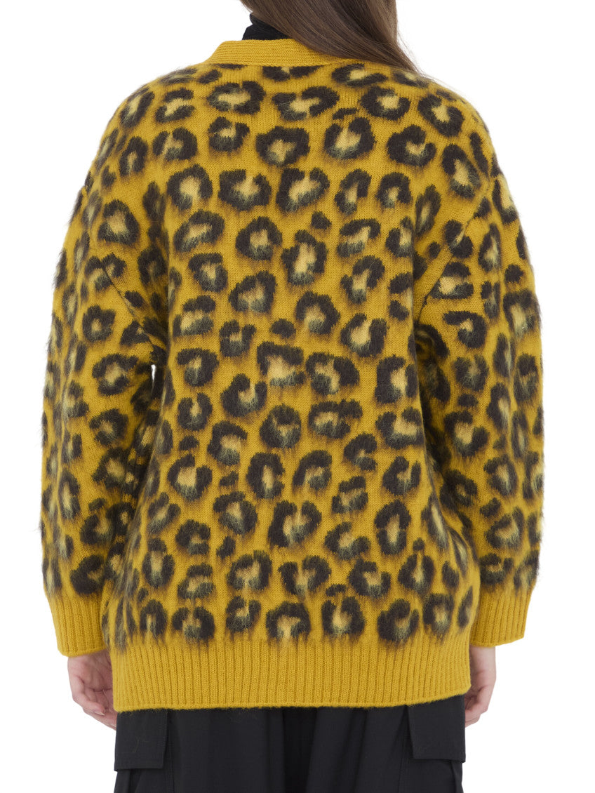 Yellow Animal Print V Neck Sweater 2