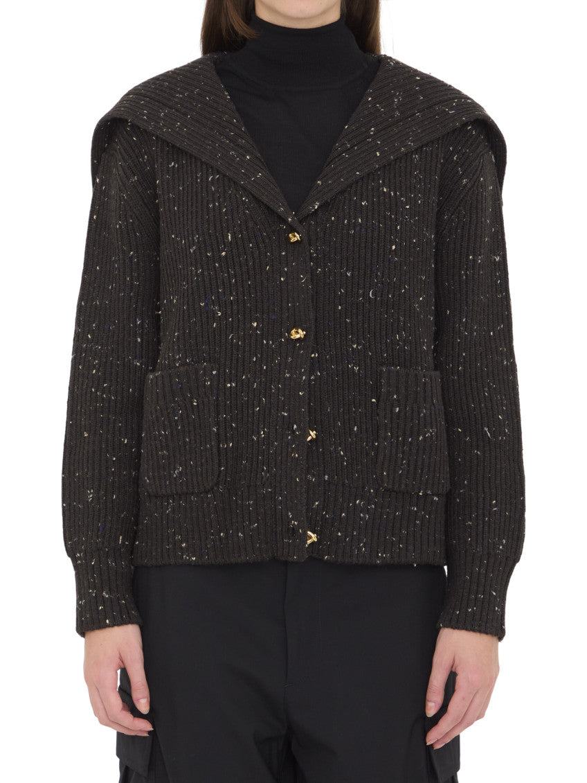 Black Knitted Shawl Neck Sweater 1