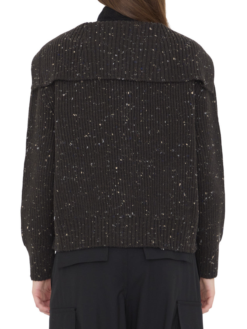 Black Knitted Shawl Neck Sweater 2