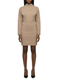 Beige Mock Collar Above Knee Dress 1