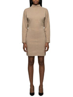 Beige Mock Collar Above Knee Dress 1