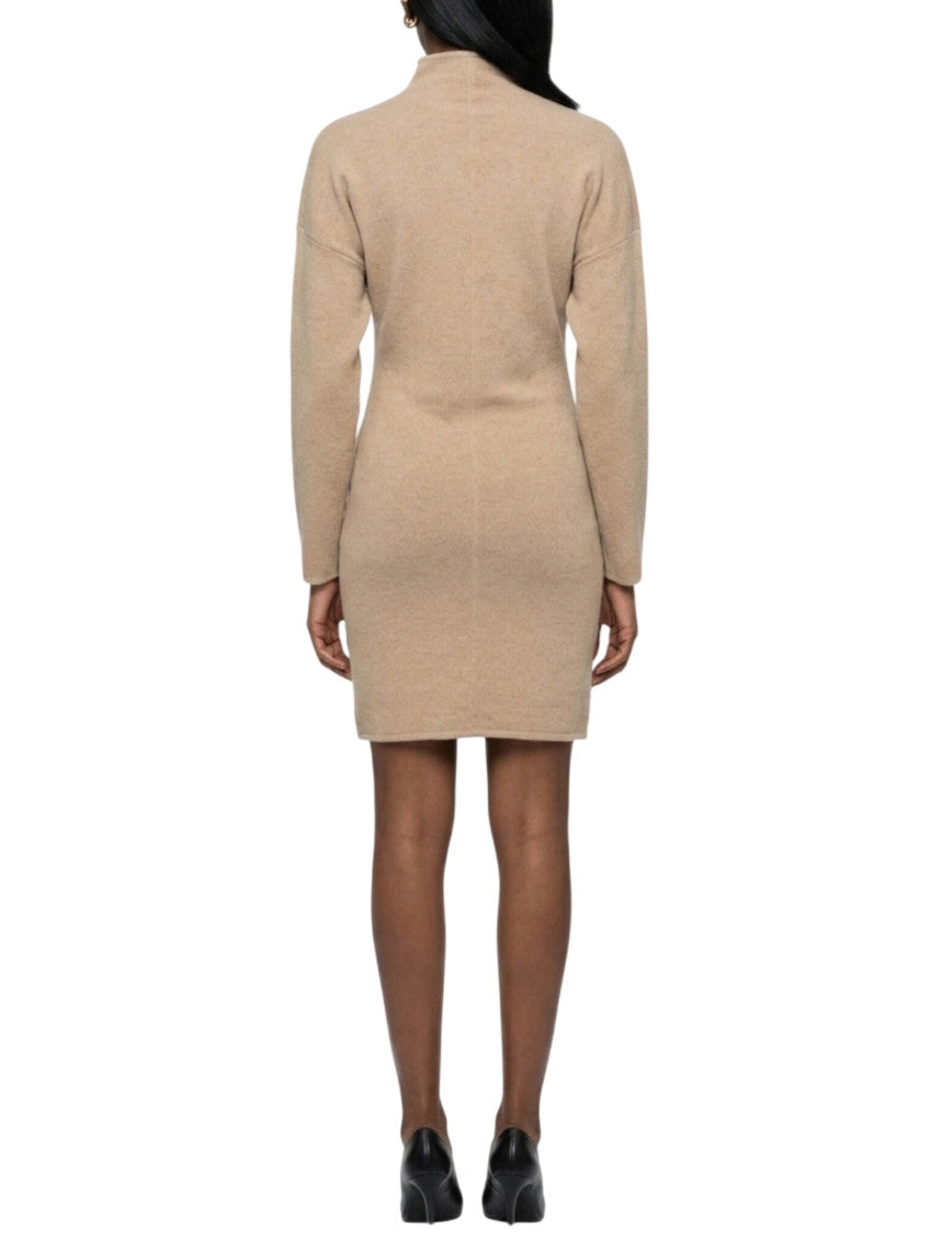Beige Mock Collar Above Knee Dress 2