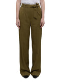 Green Regular Flat Front Pants 1