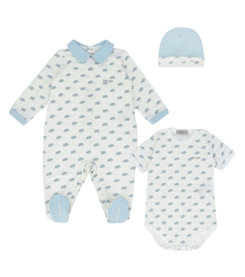 3-piece White Animal Print Rompers/Hat (Baby Girls) 1