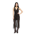Dark Brown V Neck Midi Dress 1