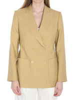 Beige Solid Peaked Lapel Blazer 1