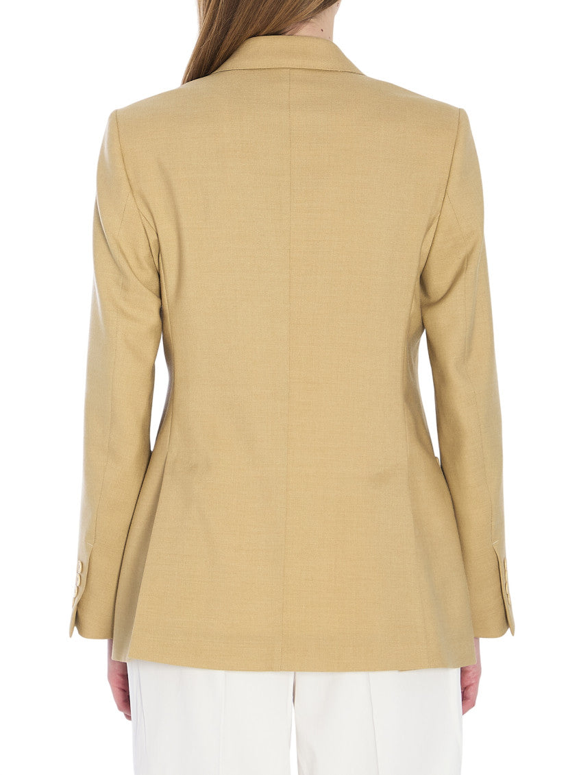 Beige Solid Peaked Lapel Blazer 2