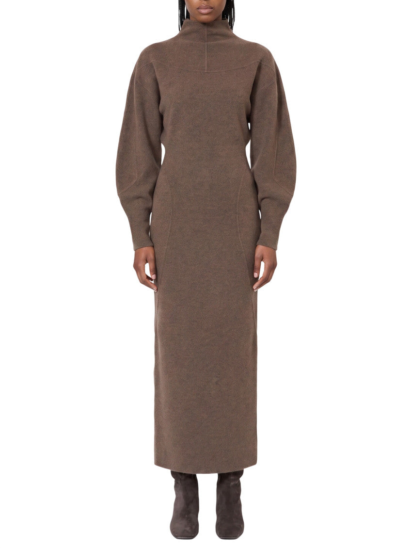 Brown Mock Collar Maxi Dress 1