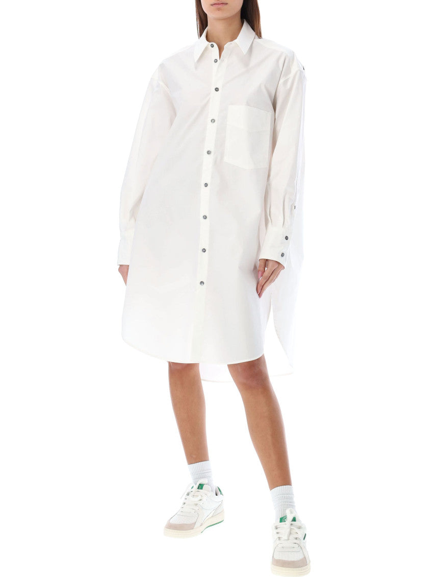 White Logo Shirt Collar Dress 4
