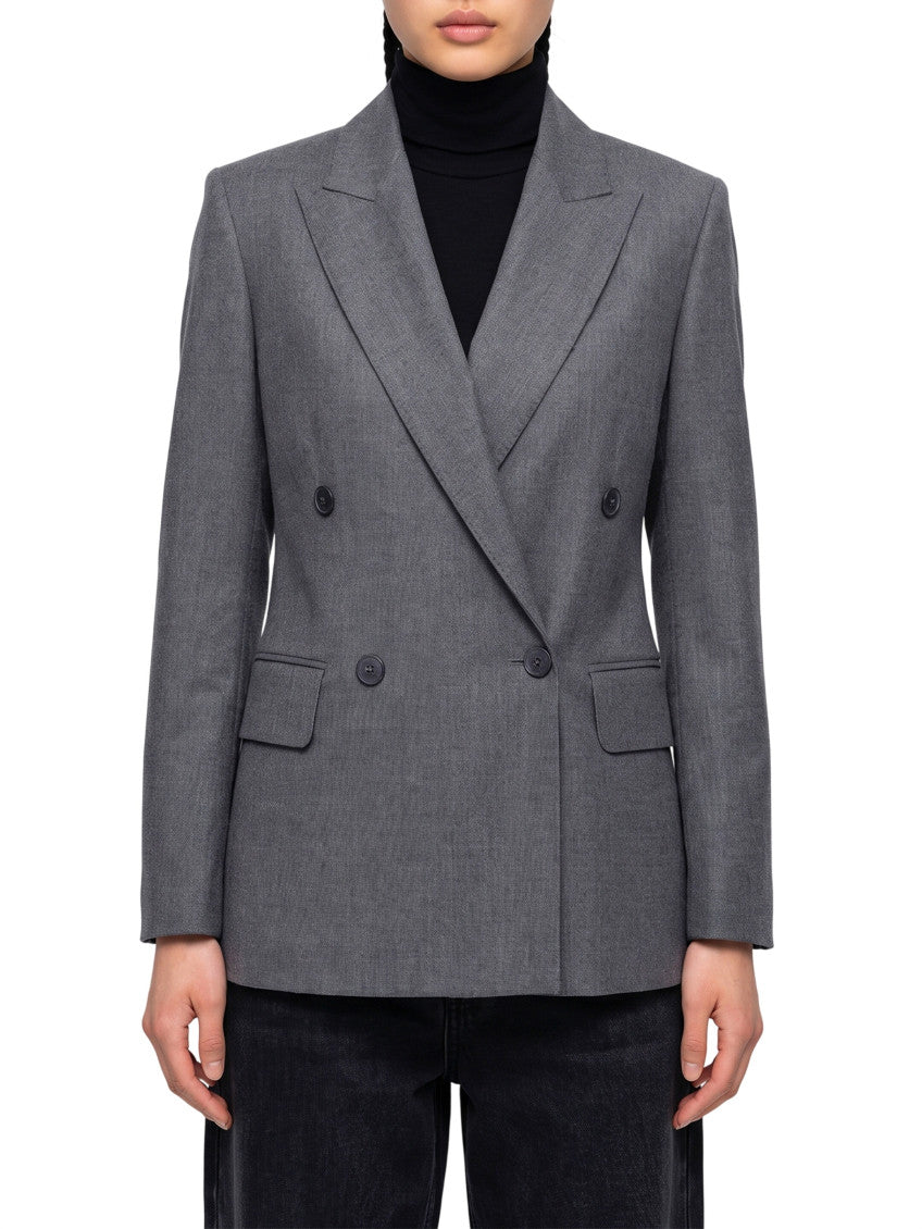 Grey Solid Peaked Lapel Blazer 1
