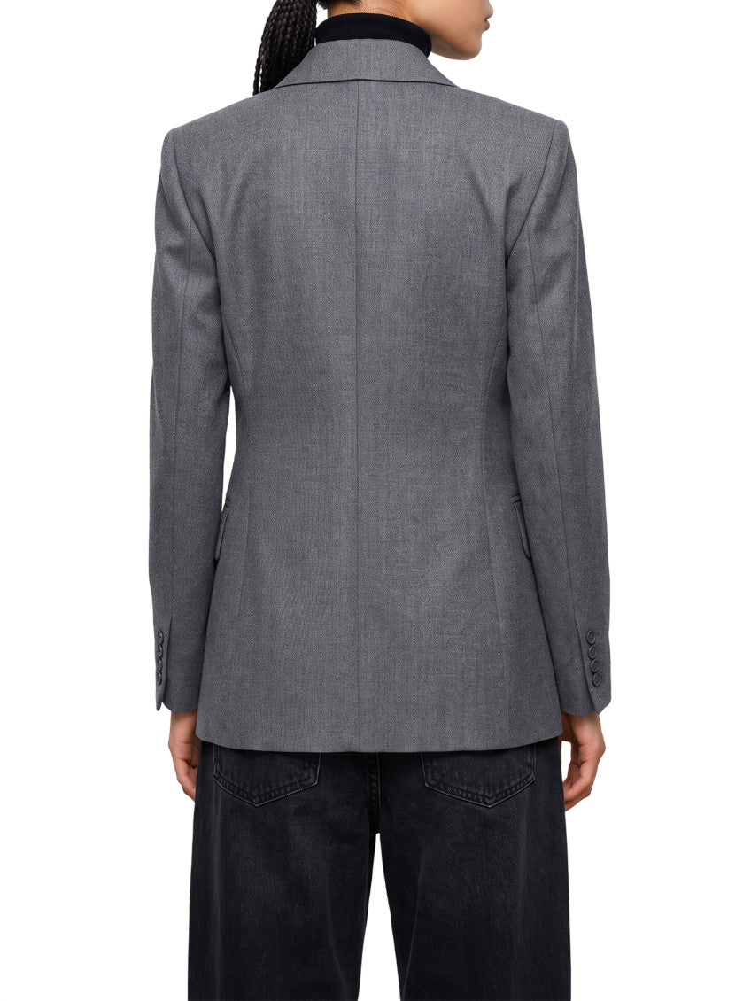 Grey Solid Peaked Lapel Blazer 2