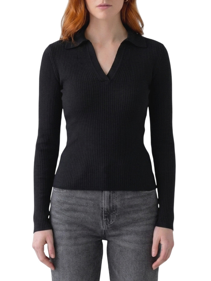 Black Knitted V Neck Polo 1