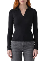 Black Knitted V Neck Polo 1
