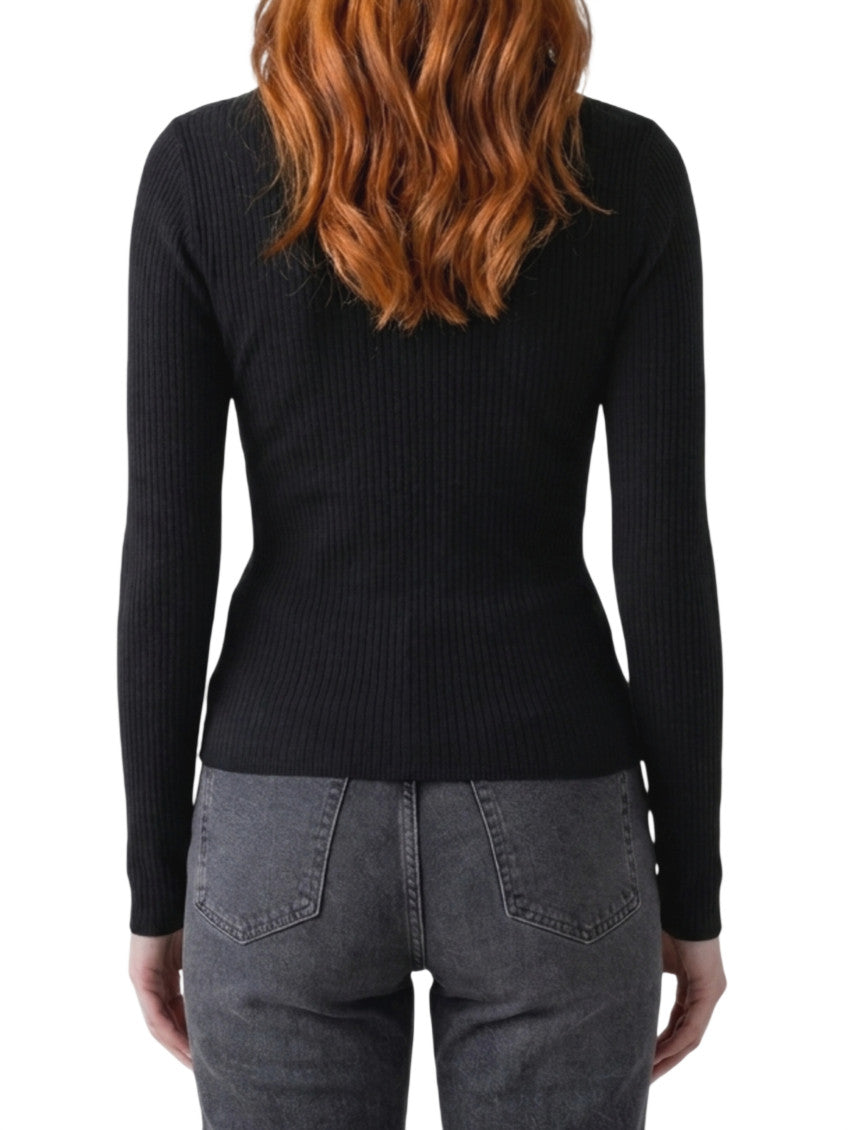 Black Knitted V Neck Polo 2