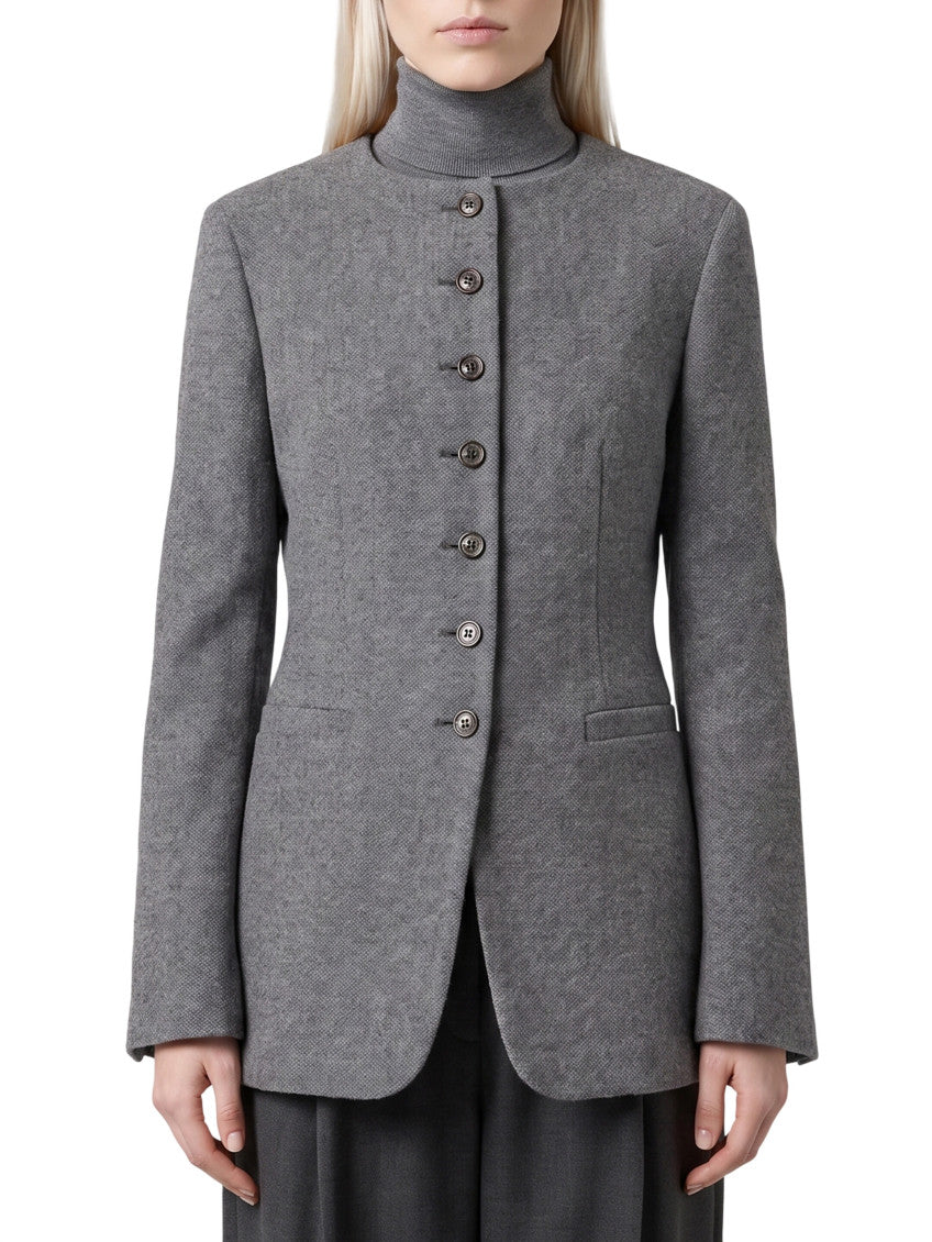 Grey Textured Mock Collar Blazer 1