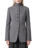 Grey Textured Mock Collar Blazer 1