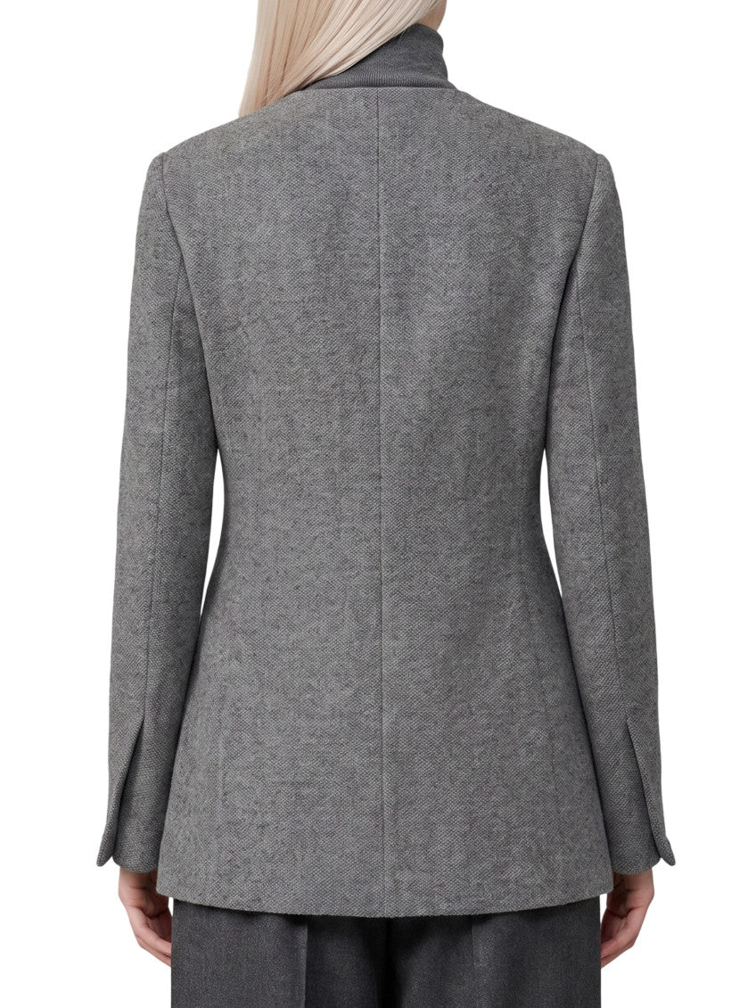 Grey Textured Mock Collar Blazer 2